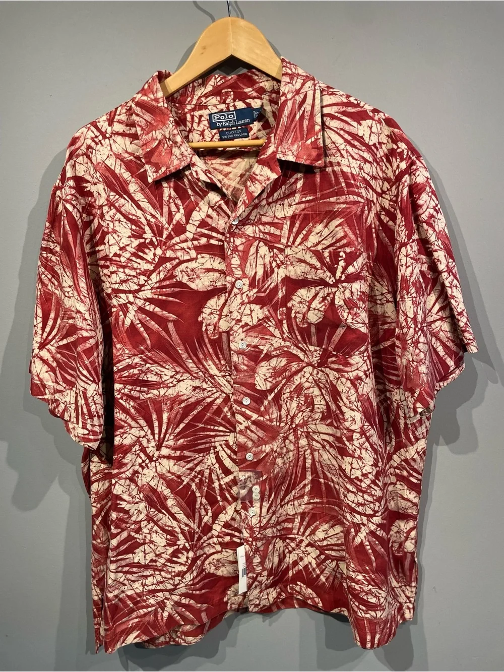New with Tags Polo by Ralph Lauren Red & Cream Tropical  Shirt Silk/linen XXL